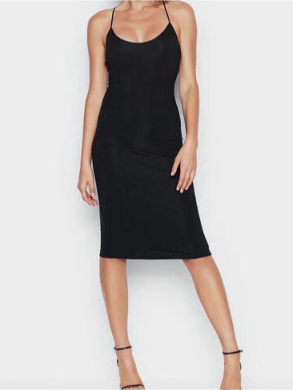 Victorias Secret Heavenly Black Slip Dress Size S Tie Back Modal Midi-Bodycon